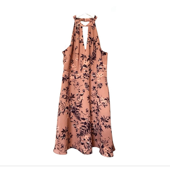 Women's Express Size 10 Mauve Navy Floral Halter Neck Midi Dress - Picture 1 of 10